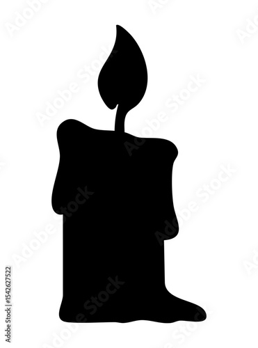 Stylized black vector silhouette of a burning candle with melted wax. Ideal for Halloween, spooky themes, celebration designs, or minimalist decorative elements.