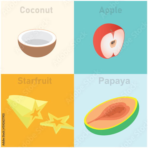 Complete set of flat isometric fruit pattern illustrations