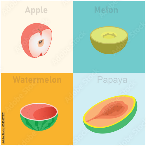 Complete set of flat isometric fruit pattern illustrations