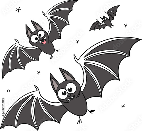 cute cartoon bats flying with happy smiling faces