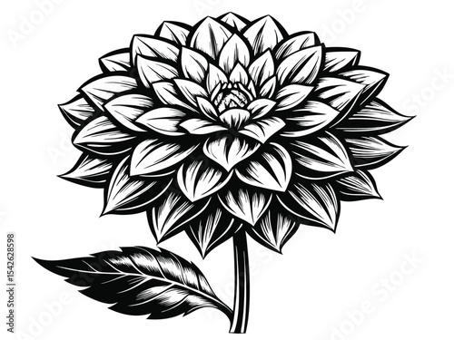 Black and white dahlia flower illustration