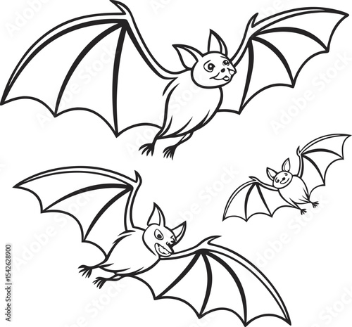 cute cartoon bats flying with happy smiling faces