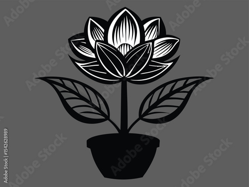 Monochromatic floral illustration in a pot