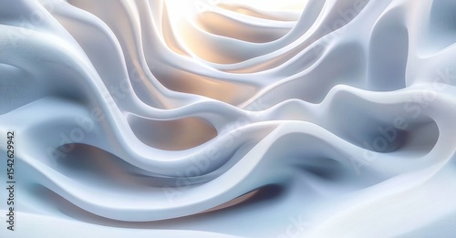 Smooth flowing white fabric folds creating abstract soft waves with subtle light gradients and a calm, serene feeling