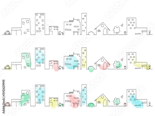 TOWN LINE ART SET 街並み線画セット