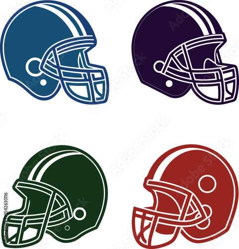 Four American Football Helmets Vector Illustration