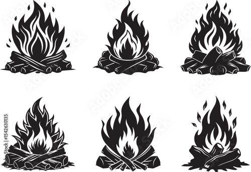 Bonfire and Flames Silhouette Vector Illustration