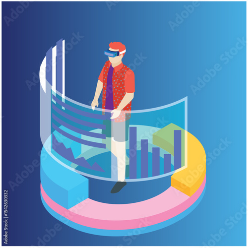 Isometric web banner Data Analisis and Statistics concept. Vector illustration business analytics, Data visualization