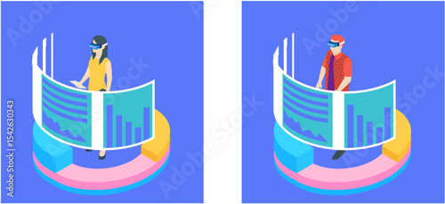 Isometric web banner Data Analisis and Statistics concept. Vector illustration business analytics, Data visualization