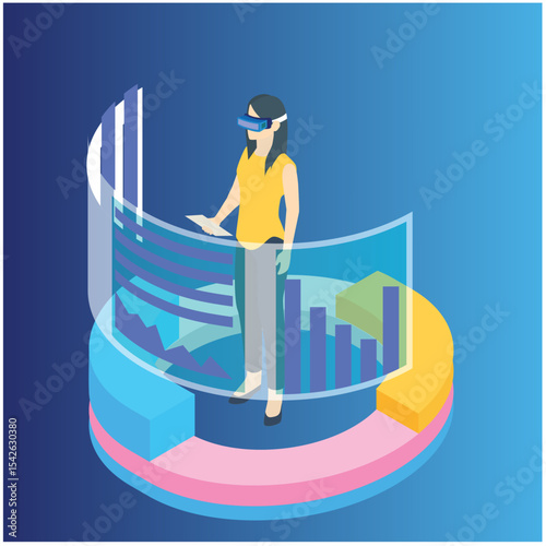 Isometric web banner Data Analisis and Statistics concept. Vector illustration business analytics, Data visualization