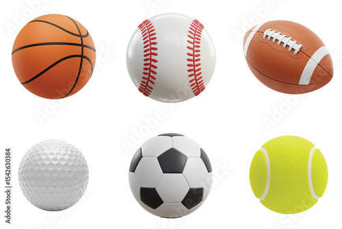 Realistic 3D icons of six different sports balls