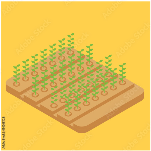 Isometric automation smart farming on the field. Artificial intelligence robots in agricultural. Organic food, agriculture concept