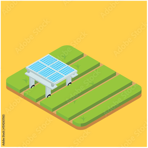 Isometric automation smart farming on the field. Artificial intelligence robots in agricultural. Organic food, agriculture concept
