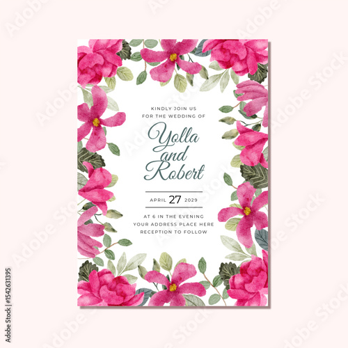 wedding invitation card pink floral watercolor