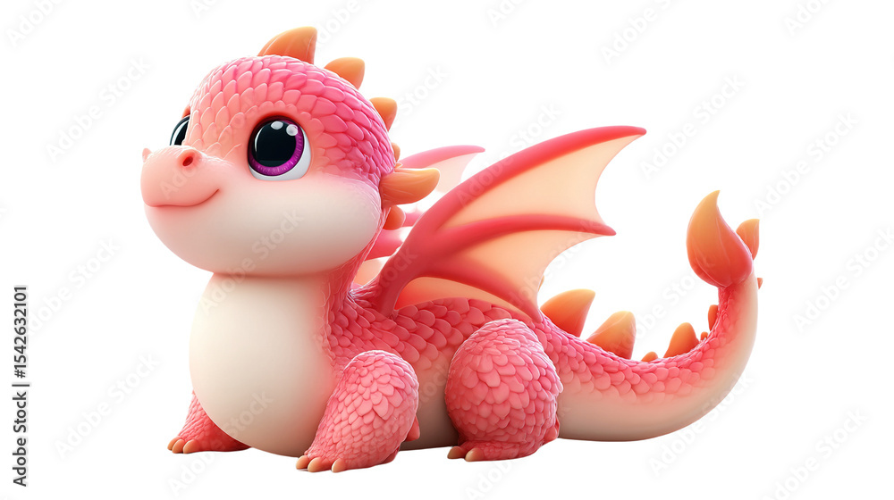 Naklejka premium Adorable Pink Cartoon Dragon