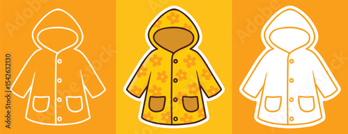 Three Types of Cartoon Style Sticker of Raincoat Jacket