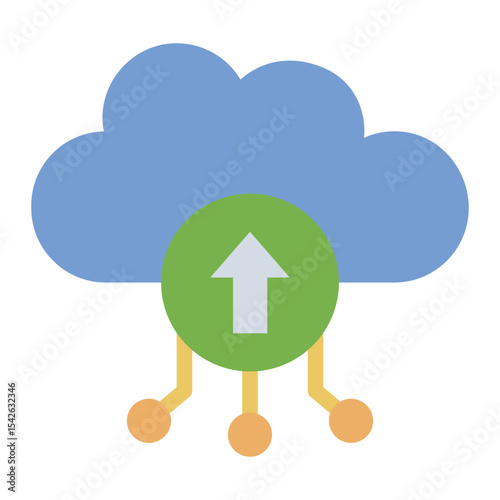 cloud flat icon with upload symbol and connection