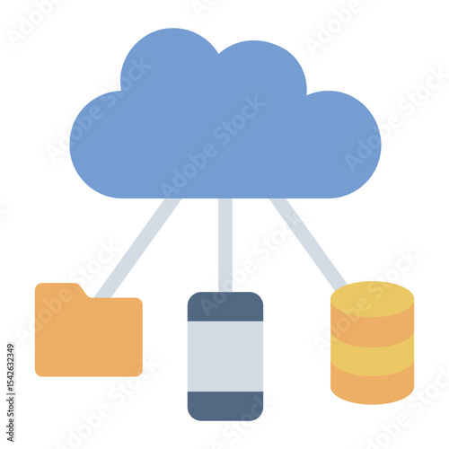 cloud network flat icon with device and database