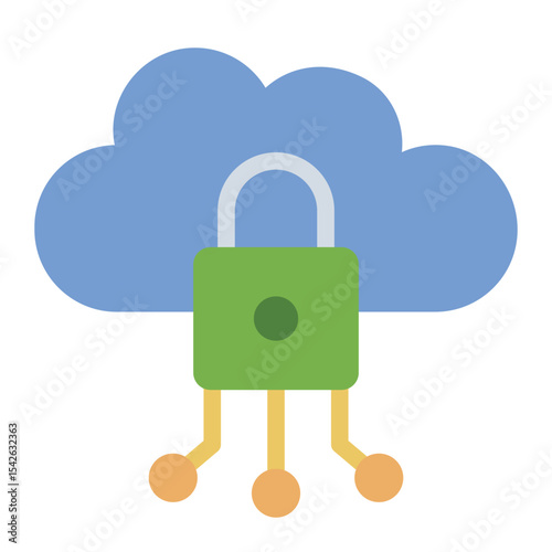 cloud flat icon with a padlock symbol