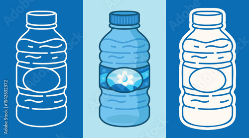 Three Types of Cartoon Style Sticker of Plastic Water Bottles
