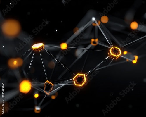 Abstract network of interconnected shapes in dark space