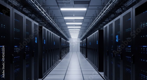 A Modern Data Center Interior with Server Racks