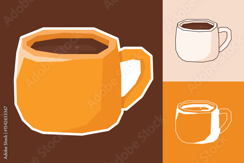 Hot Coffee Mug Sticker in Three Minimal Style