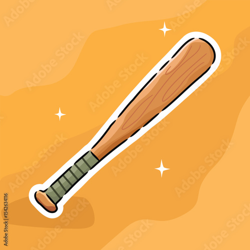 Baseball Bat Sticker with Green Grip on Yellow Background