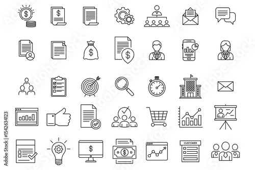 Big set business icon, editable line business icons, Business Growth Strategy Icons Charts, Planning, Teamwork, and Success, business icon set isolated on white background
