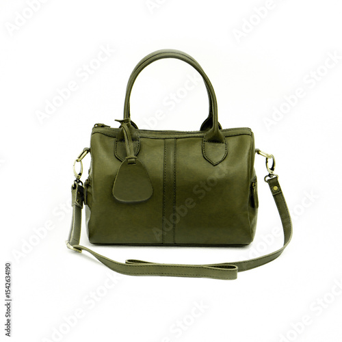 Beautiful mung bean green leather tote bag isolated on white background, Perfect for leather products catalog design