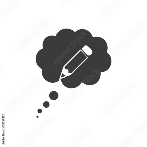 Content Idea Thought Cloud with a Pencil Inside Vector Silhouette Flat Icon Design