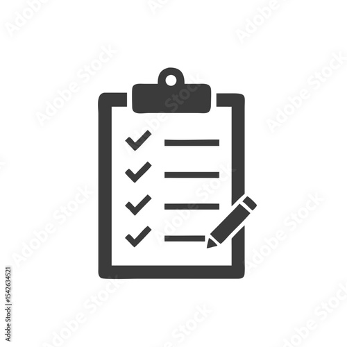 Content Planner Clipboard Icon with Checkmarks Vector Silhouette Flat Icon Design