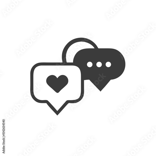 Engagement Heart Icon with Chat Bubble Lines Vector Silhouette Flat Icon Design