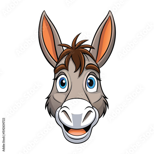 Cartoon donkey head with big eyes and a smiling expression