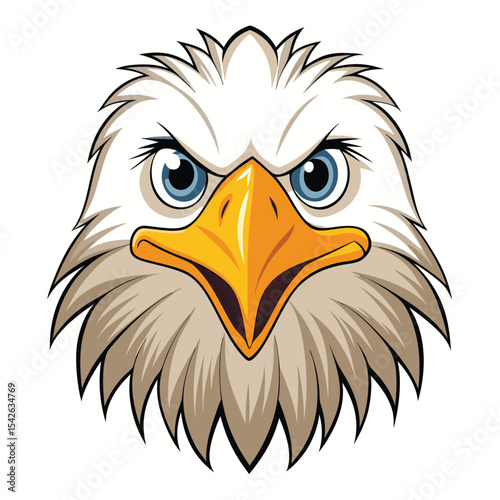 Cartoon eagle head with sharp eyes and yellow beak design