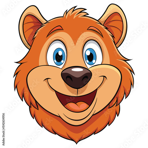 Cartoon bear face with big blue eyes and a happy expression