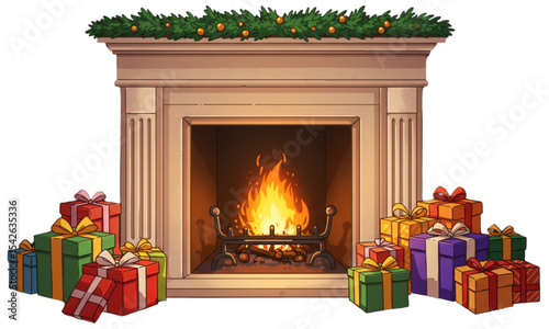 fireplace with christmas gifts