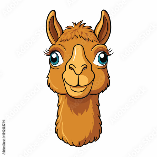 Cartoon llama head with big eyes on a white background