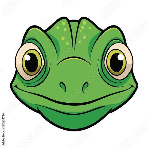 Cartoon illustration of a green frog head on white background