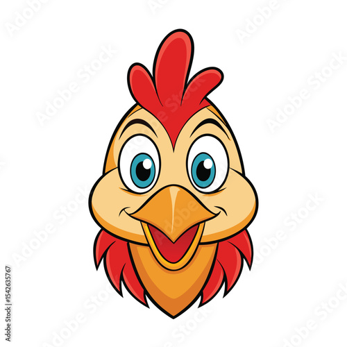 Illustration of a cartoon chicken head on a white background