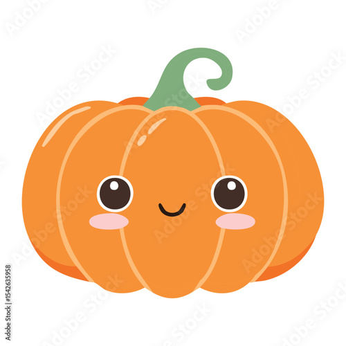 A cute, cartoonish pumpkin, perfectly embodying the spirit of autumn and Halloween. The cheerful pumpkin with its friendly face, promising a delightful season
