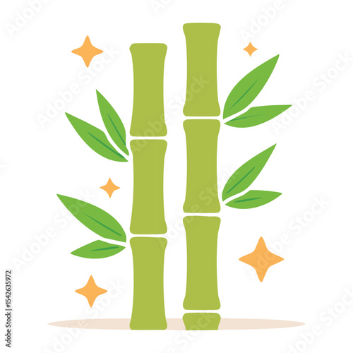 Illustration of two Bamboo stalks with leaves and tiny stars 