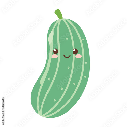 An adorable cucumber with a charming expression. It features a cute face, giving it a delightful appeal.