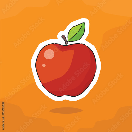 Red Apple Sticker on Orange Background