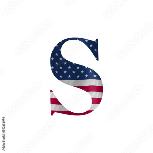Patriotic American Flag Letter S Design  Graphic for Independence Day, Memorial Day, or 4th of July