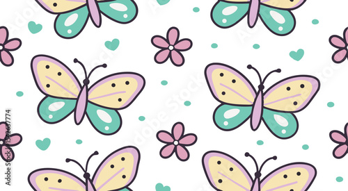 Cute doodle butterflies seamless pattern background vector design