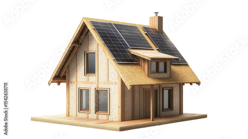 Desert house with thermal insulation and solar roof panels Transparent background, PNG file