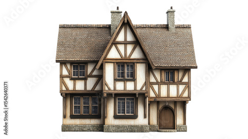 Historical Tudor house model with timber framing Transparent background, PNG file
