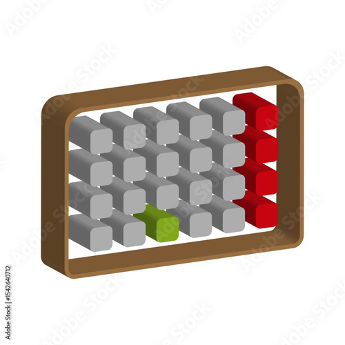 Abacus counting frame. Red white gray beads. One green detail. Vector calculation tool.