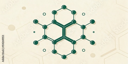 Minimalist abstract image of a spirulina molecular model with deep green tones and metallic accents on a matte cream backdrop.